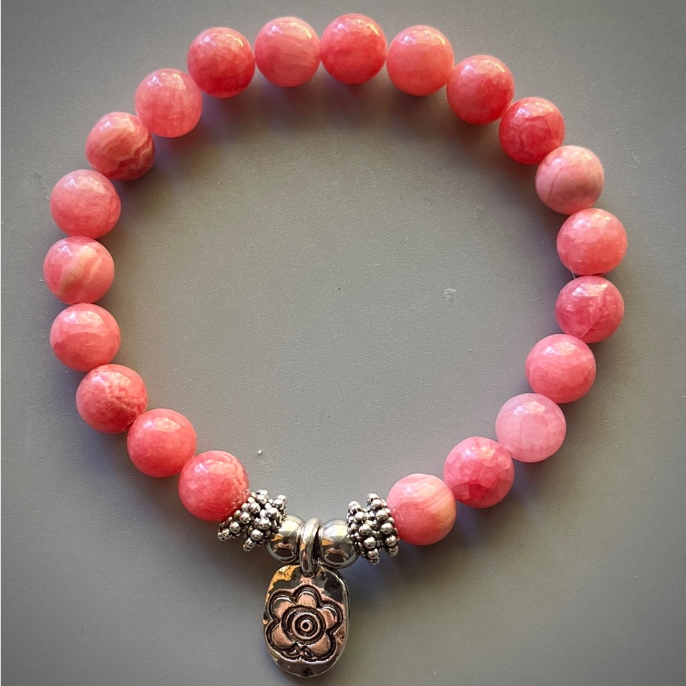 Bright Pink Rhodochrosite Handcrafted Bead Bracelet